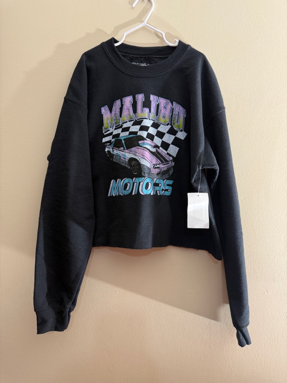 NWT Prince Peter Malibu Motors Cropped Sweatshirt Black Graphic Pullover Juniors
